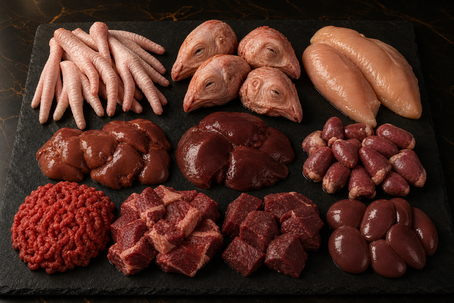 Chicken Allrounder raw dog meal with chicken feet, heads, liver, hearts and breast portions